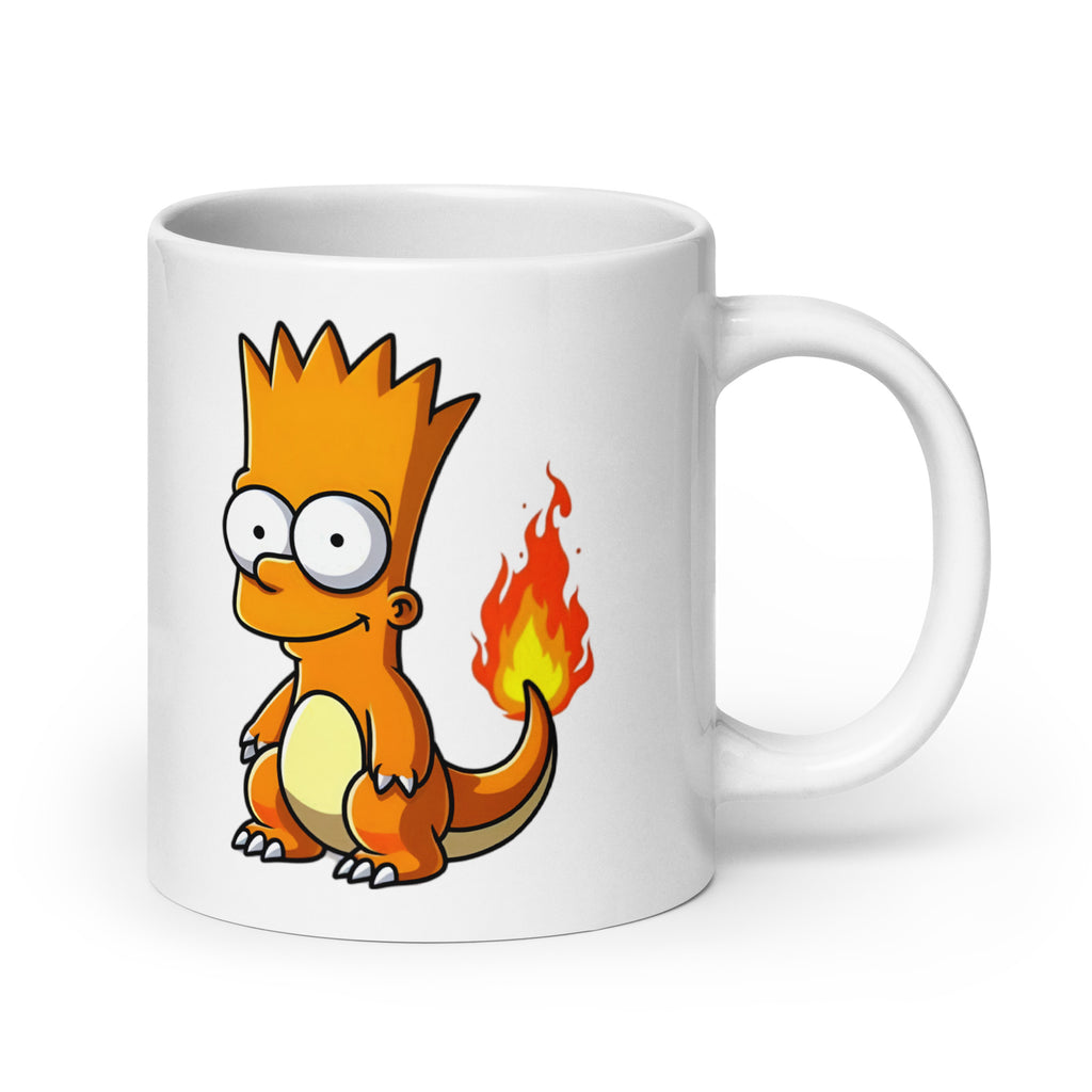 Extra-large Bartmander Mug (20oz), featuring Bart Simpson fused with Charmander’s body, proving that sometimes animated icons need evolution too, printed on an oversized novelty coffee cup for meme lovers and rule-breakers.