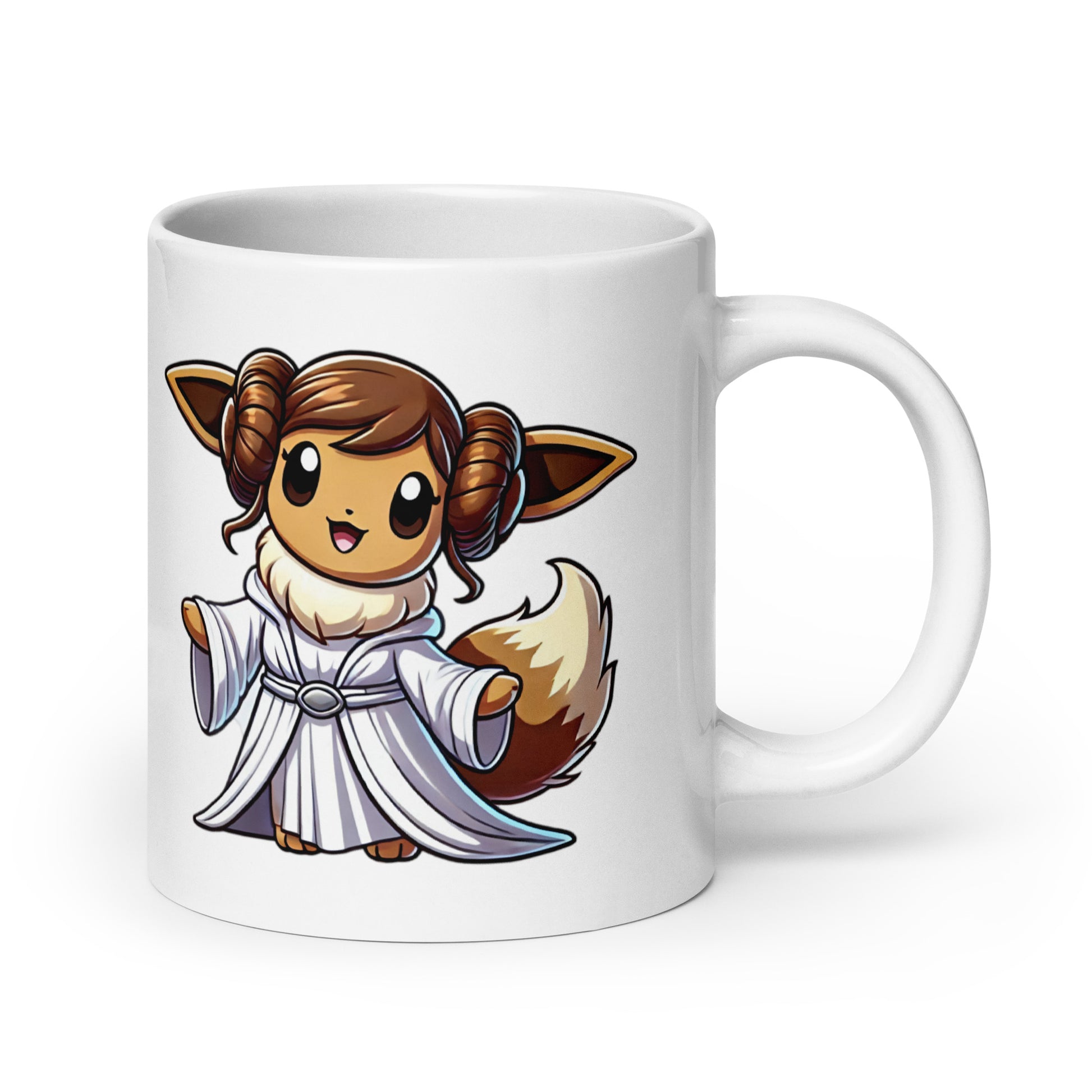 Extra-large Eevee-Leia Mug (20oz), featuring Eevee transformed into a sci-fi heroine, proving that sometimes even Pokémon can lead a rebellion, printed on an oversized novelty coffee cup for pop culture fans.