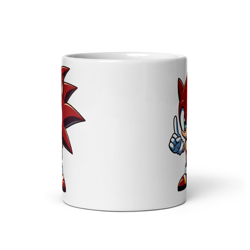 Front view of the Flashonic Mashup Mug (11oz), showcasing Sonic in The Flash’s iconic red-and-gold outfit, merging comic-book speed with video game legend, printed on a collector’s edition coffee cup for superhero and gaming fans.