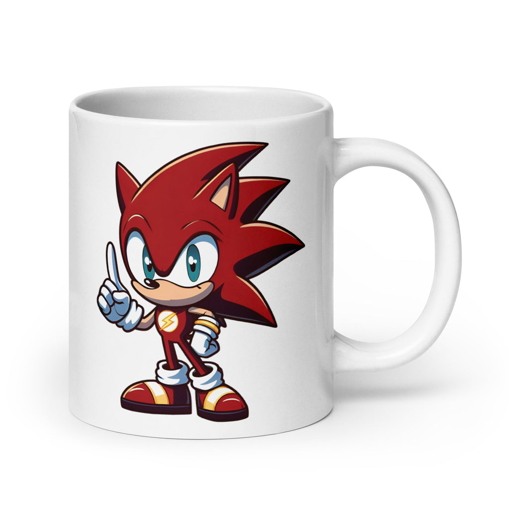 Extra-large Flashonic Mashup Mug (20oz), featuring Sonic channeling The Flash’s legendary speed in a red-and-gold suit, turning this hilarious pop culture mashup into the perfect meme-inspired collectible, printed on an oversized novelty coffee cup for superhero and gaming fans.