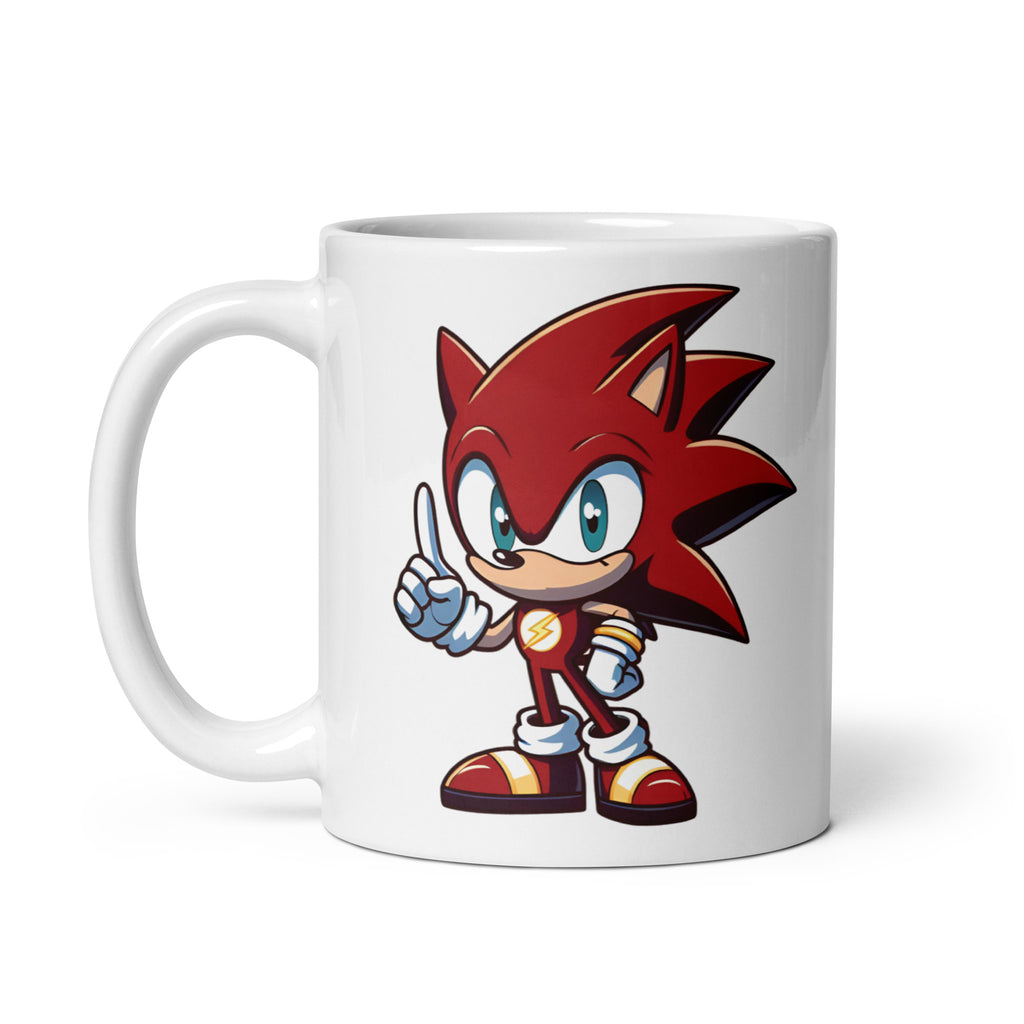 Close-up of the right side of the Flashonic Mashup Mug (11oz), featuring Sonic rocking The Flash-inspired lightning-charged suit, creating a hilarious crossover mashup perfect for memes and collectors, printed on a novelty coffee mug built for speed-loving fans.