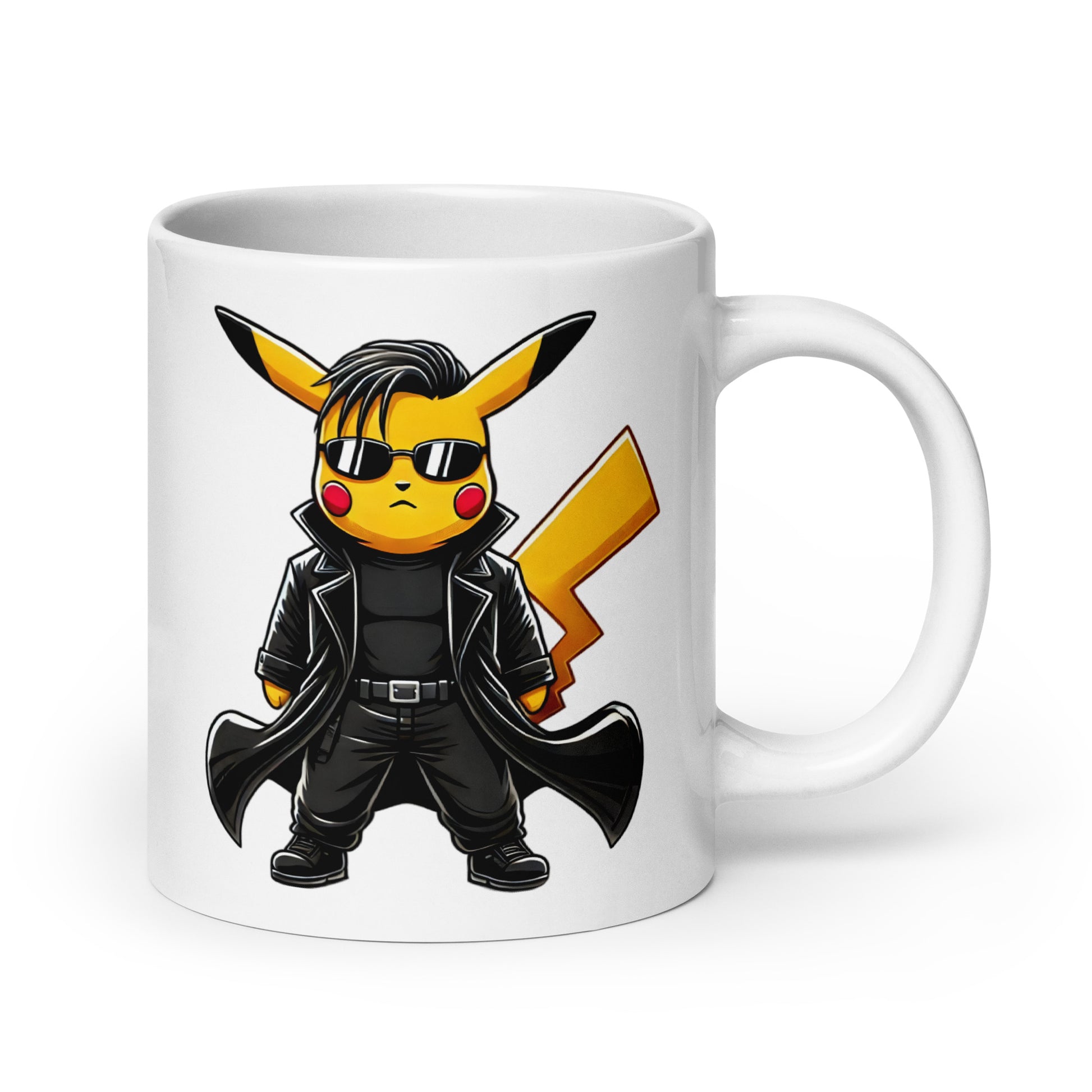 20oz oversized funny Pikachu Neo coffee mug – Matrix-inspired anime crossover cup with handle on right