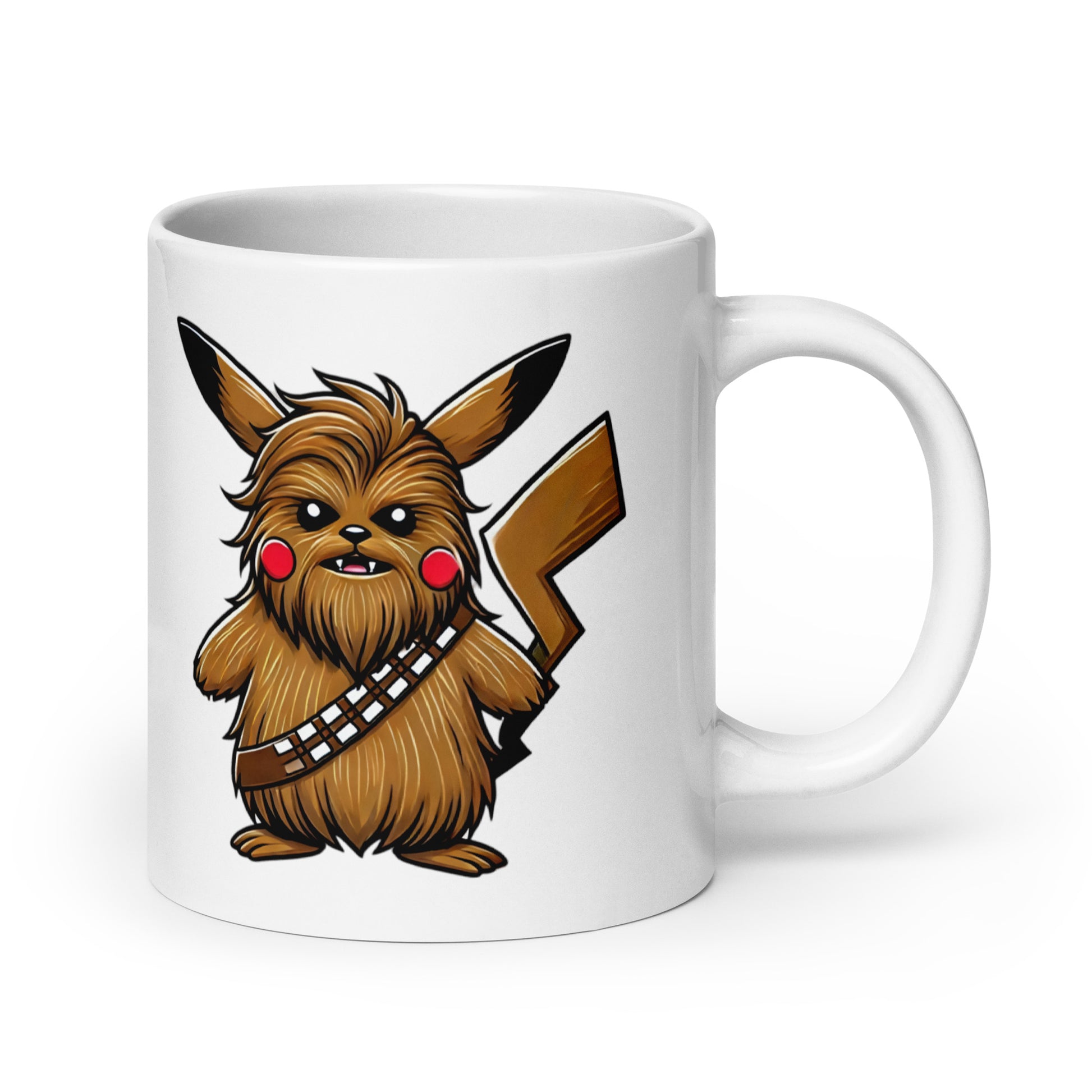 Extra-large PikaChew Mug (20oz), featuring the Pokémon and Star Wars mashup character, combining Chewbacca’s Wookiee roar with Pikachu’s electric sparks—a must-have for lovers of funny crossover merch and oversized novelty mugs.