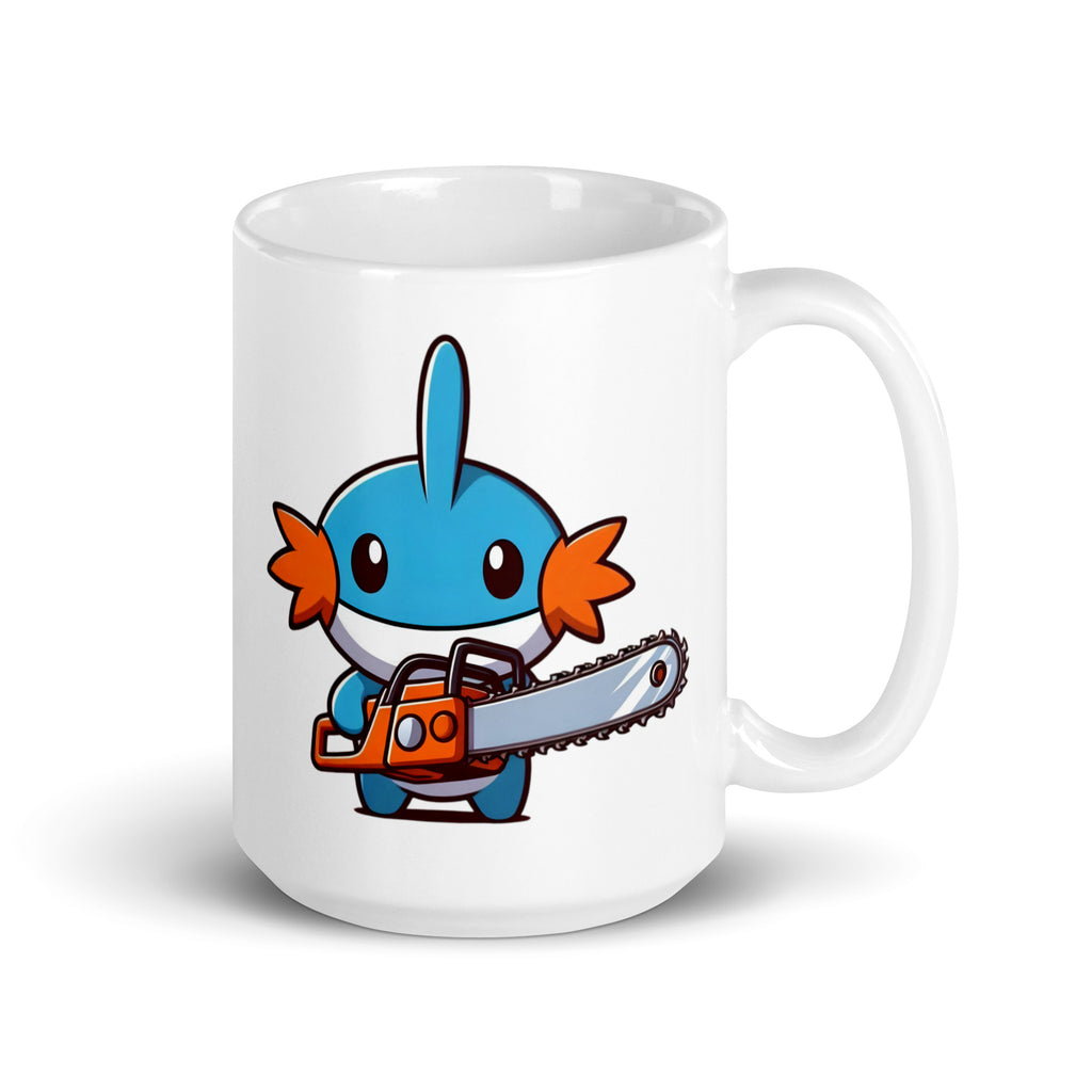 Larger-sized Killémon Mudkip Mug (15oz), featuring Pokémon's most unhinged moment, where Mudkip ditched Hydro Pump and opted for straight-up destruction, printed on high-quality ceramic drinkware for fearless fans.