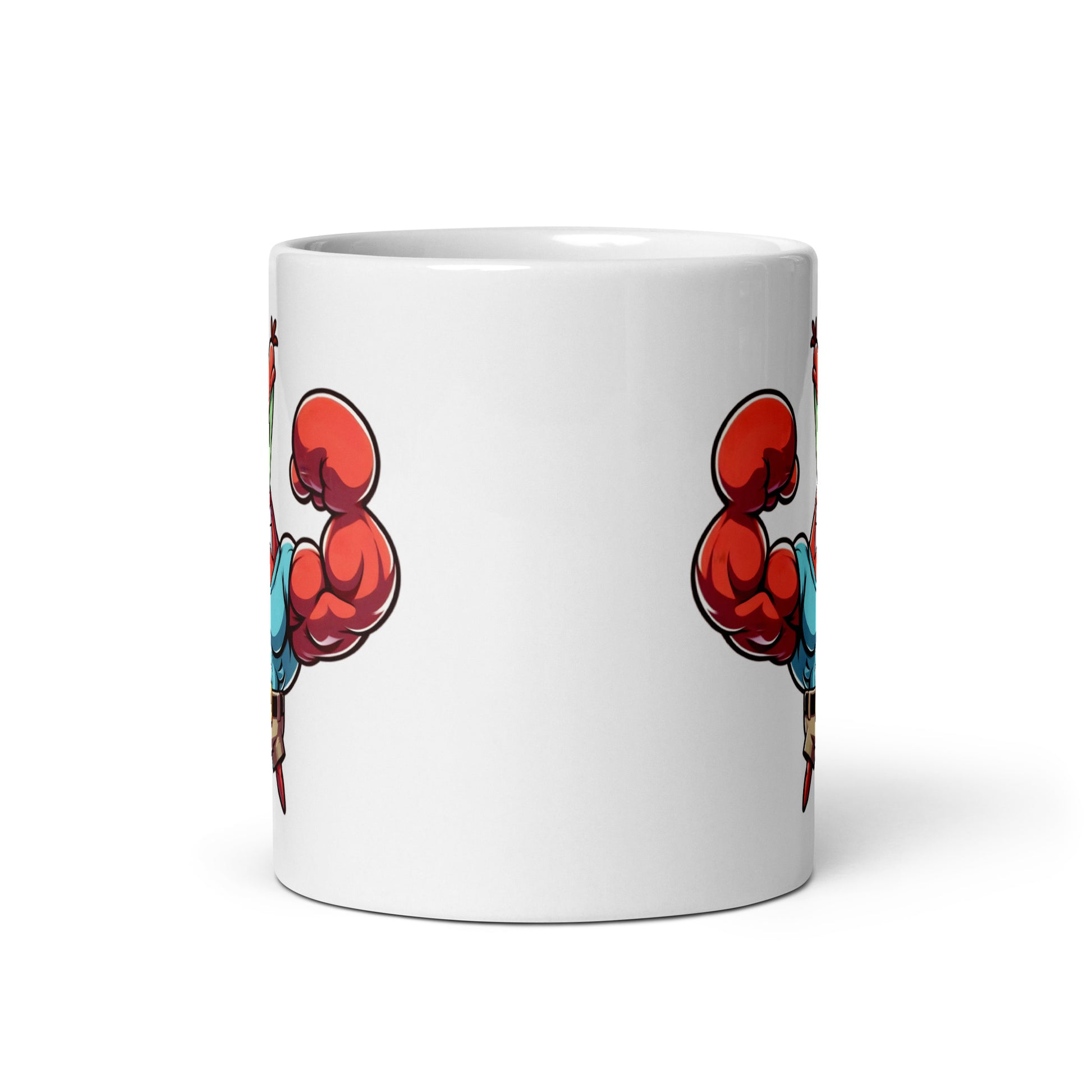 11oz mug showcasing Buff Mr. Krabs, a SpongeBob mashup with extreme muscle and undeniable business power, front view with glimpses of the design on both sides.