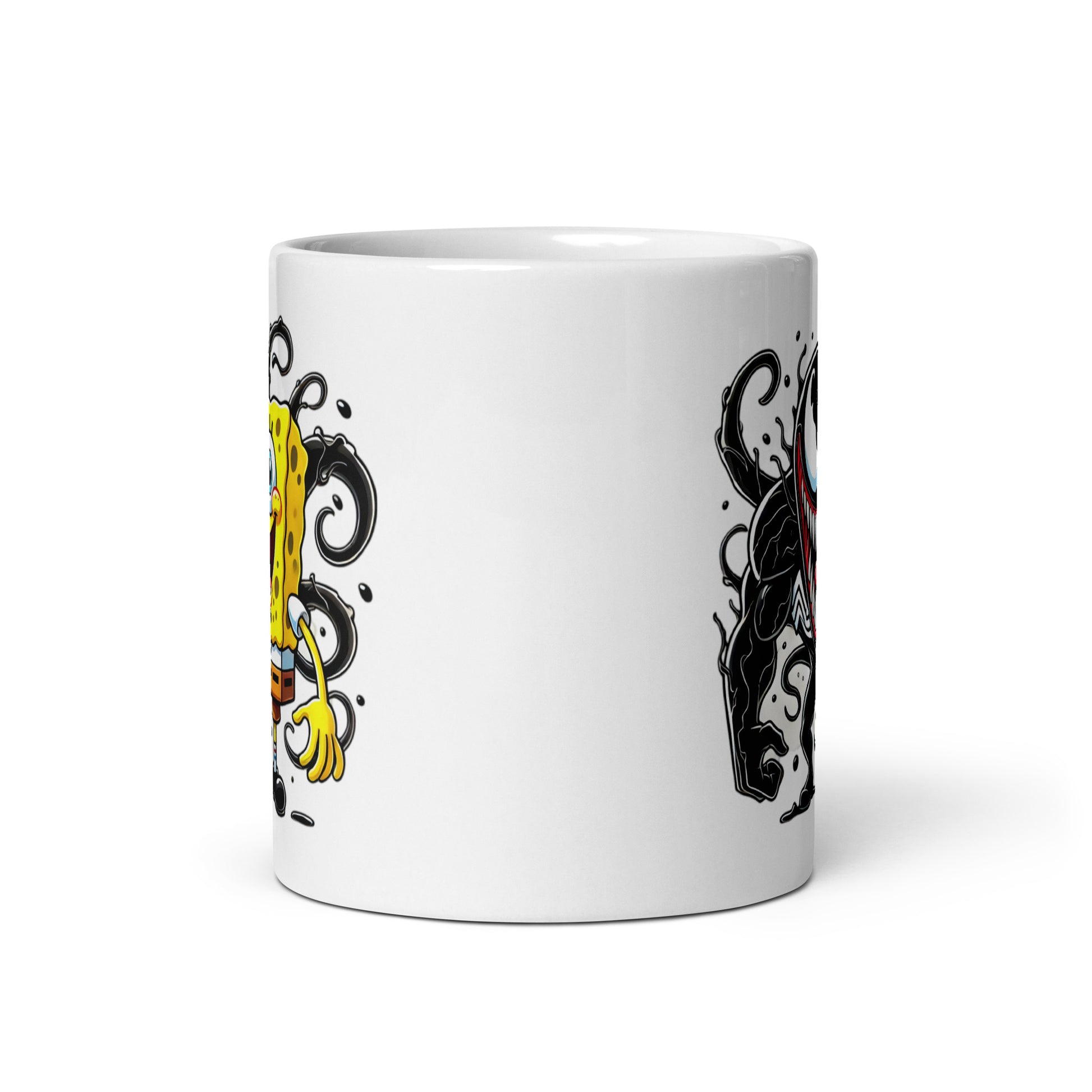 11oz VenBob crossover mug, front view showing artwork on both sides. A must-have for comic book lovers, meme enthusiasts, and geeky collectors.